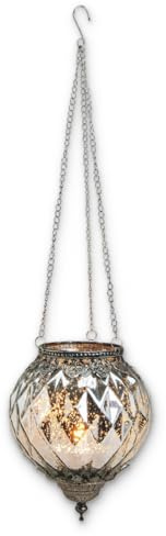 Hängendes Kerzenglas Vintage Windlicht silber in 19 cm - Modernes Windlichtglas als Kerzenständer Laterne und Teelichthalter - Boho Kerzenhalter Teelichtglas für Wohnzimmer, Balkon, Garten
