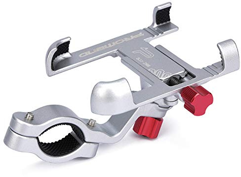 MotuTech Promend - Soporte de Metal para Bicicleta, Moto, Manillar para teléfono 360° Giratorio (en Manillar 25-31,8 mm, Plata)