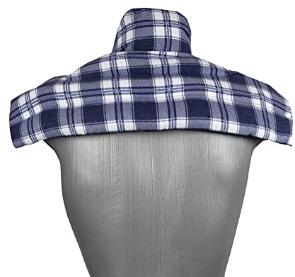 Coussin épaules et nuque avec col aux graines de colza - Bouillotte micro-ondes - Coussin thermique - Compresse chaude ou froide pour épaules et cou (Design: flanelle à carreaux - bleu)