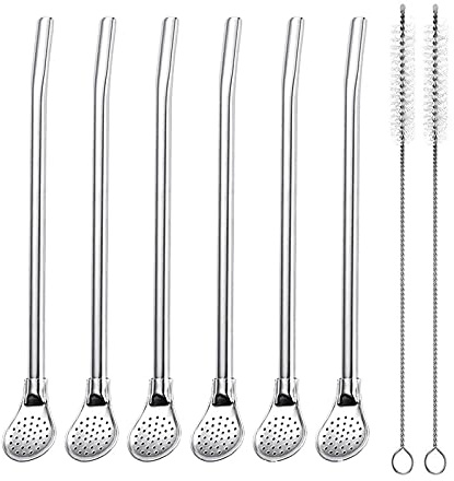Wenplus Yerba Mate Bombilla - 6 cannucce in acciaio INOX con 2 spazzole per la pulizia, cannucce rimovibili in acciaio INOX, 7,1 pollici