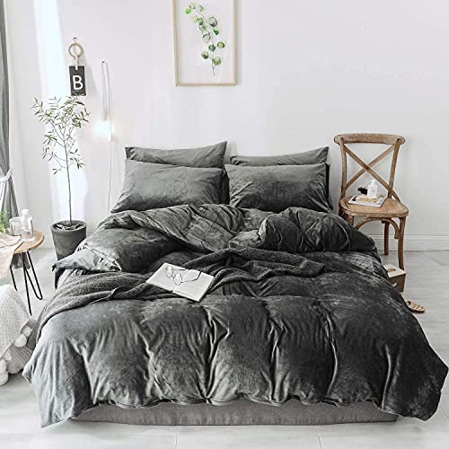 Sedefen Warme Winter Bettwäsche 200x200m Biber Grau Cashmere Touch Flauschig Flanell Bettbezug Deckenbezug Doppelbett und 2 Kissenbezug 80x80cm mit Reißverschluss