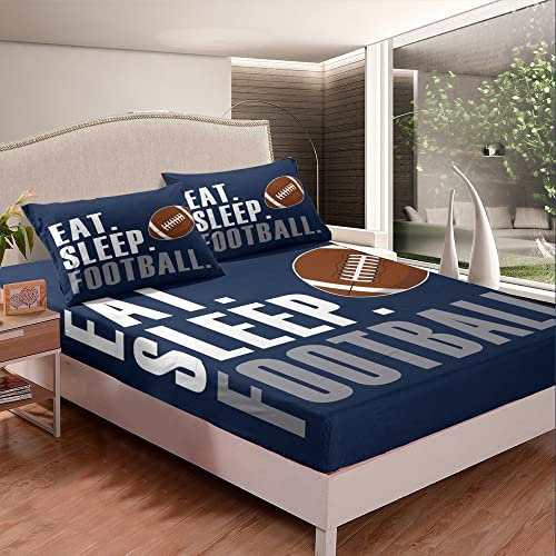 Rugby-Bettwäsche-Set, American Football, Sport-Spannbetttuch für Jungen, Mädchen, Frauen, Männer, blau, Essen, Schlafen, Fußball-Bettlaken-Set, Ballspiele, Raumdekoration, Queen-Size-Bettbezug,