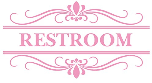 Restroom Sign Wall Decal Vinyl Pink Stickers, Removable Cute Art Design DIY Mural Wallpaper for Women Restroom Bathroom Washroom WC Toilet Office Home Decoration