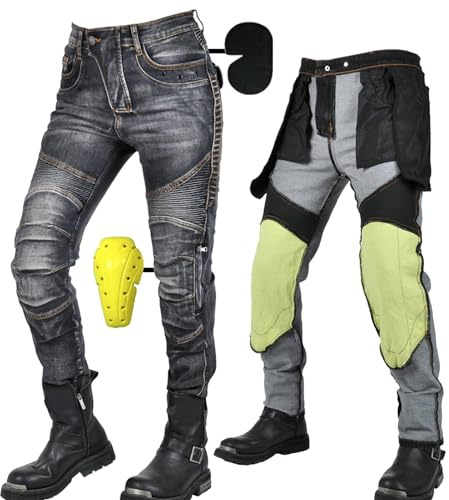 SHUOJIA Women Motorbike Jeans Made with Kevlar Fabric, Motorcycle Protective Trouser Breathable Denim Pant Linned Reinforced Removable Padded Armoured (Black Female-A,L) (SS-00512)