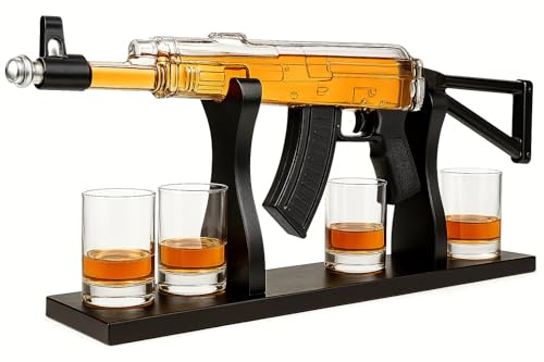 Gifts for Men Dad, AK Whiskey Decanter Set for Men - Gun Decanter, Detachable Magazine & 4 Bullet Shot Glasses, Liquor Dispenser Bar, Cool Anniversary Birthday Military Drinking Present Gift Ideas