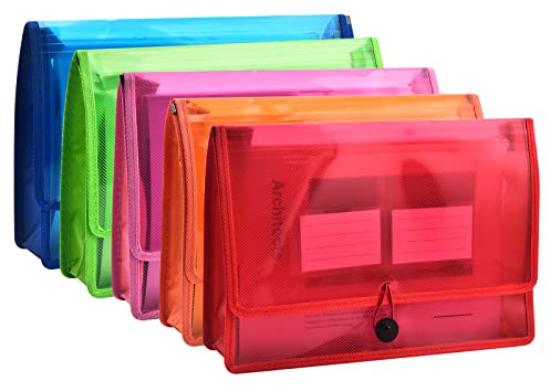 Expanderande dokumentorganisatör med elastisk sladd och knappstängning, brevstorlek, 7,1 cm expansion, bokstav A4 expanderbar arkivmapp för hem skola kontor organisation, 5-pack