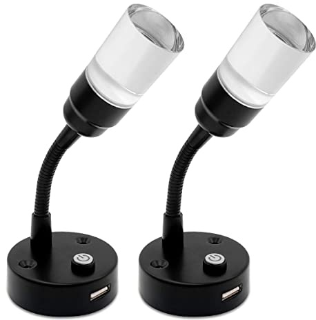 Dream lighting 2X LED Leselampe 12 Volt Schwarz für Wohnmobil Wohnwagen Camper Boot LED Lampen mit USB Innenbeleuchtung Wandmontage 2W Warmweiß 3000K