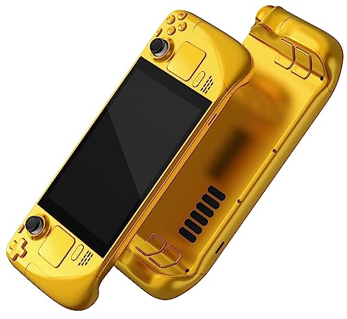 eXtremeRate Custom Faceplate Back Plate Shell for Steam Deck LCD, Handheld Console Replacement Housing Case, Chrome Gold DIY Full Set Shell with Buttons for Steam Deck Console - Console NOT Included