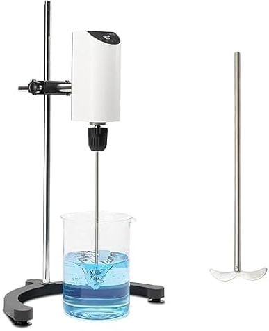 ONiLAB Lab Analog OLED-omrörare, 10 l kapacitet, 200–2500 rpm, maximal viskositet 10 000 mpas, mixer ovan med stativ och två omrörningsstavar