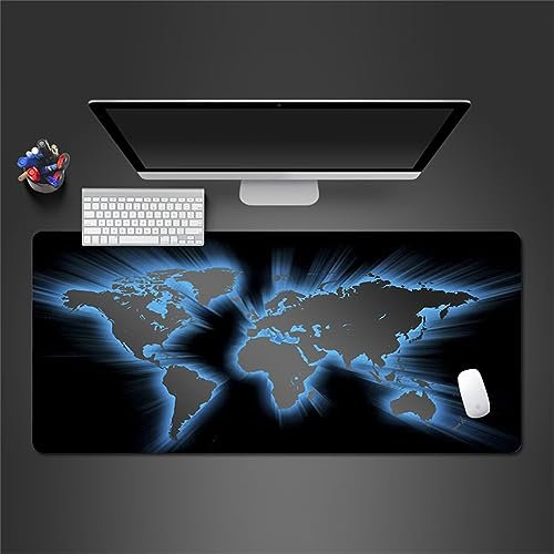 Gaming Mauspad Weltkarte Blau, XXL Gaming Mauspads 35,4x15,7x0,12 Zoll Verlängertes Großes Mauspad Schreibtischauflage, rutschfeste Gummibasis Einfach Zu Reinigen für Gamer/Desktop/Büro/Zuhause