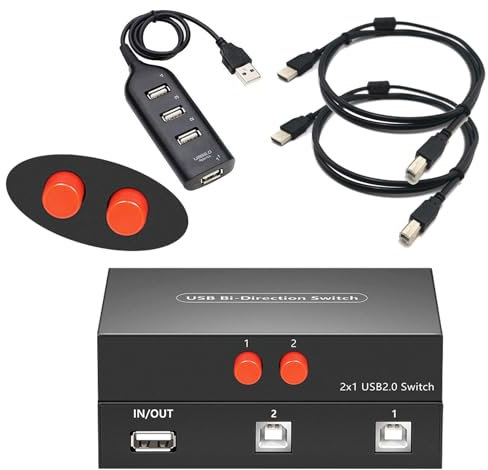 Switch KVM USB 2.0 USB 2 Ingressi 2 Uscite, Switch USB migliorato con 2 cavi USB 2.0 ad alta velocità, per stampante, mouse, USBStick, tastiera e disco rigido
