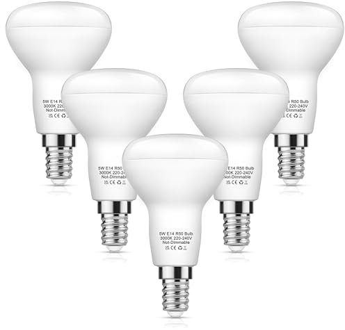 EvaStary R50 E14 LED-Strahler Warmweiß 3000K, 5W Reflektorlampen R50 Ersatz 40W Glühbrine, E14 LED Reflektor Energiesparlampe, Nicht-Dimmbar, 120° Abstrahlwinkel, 410LM, 5 Stück