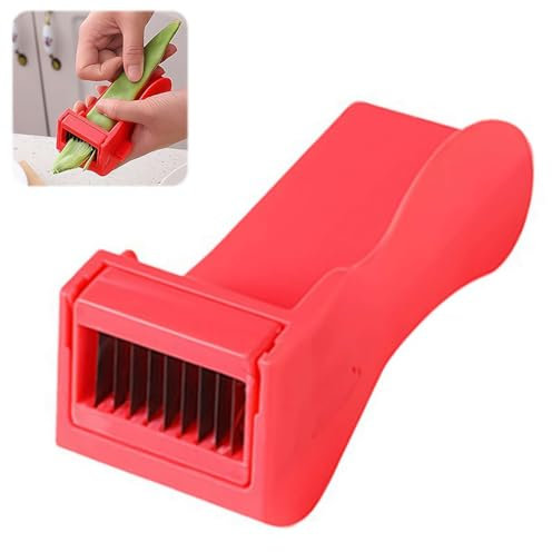 HFSAZJ Green Bean Frencher Tool, Household Vegetable Slicer, Multifunctional Stainless Steel Bean Cutter For Beans Chili Scallions Celery (Red)