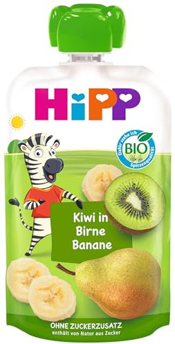 HiPP Bio Quetschie Kiwi in Birne-Banane - Charlie Zebra (8 x 100g), ab 1 Jahr, 100% Fruchtpüree, ohne Zuckerzusatz, vegan, in bester Bio-Qualität