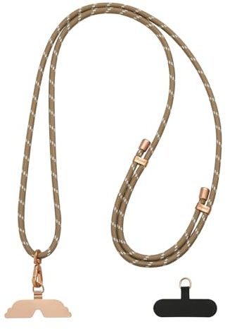 GOODAYY Mobile Phone Lanyard, Adjustable Phone Strap Crossbody with 1 Metal and 1 Nylon Patch, Universal Phone Lanyard for Neck Wrist Phone Accessories (Diametre 7mm) (Brown)