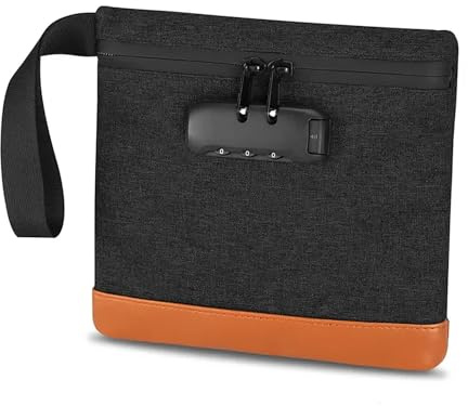 Geruchsdichte Tasche mit Zahlenschloss, Tragbare Wasserdichte Aufbewahrungstasche 20×18,8 cm, Smell-Proof Tasche für Bargeld, Pässe, Handys, Portemonnaies – Schwarz, Sicherheits-Handle Bag für Männer