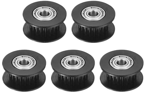 sourcing map 2GT Idler Pulley 20 Teeth 3mm Bore Aluminum Timing Pulley Wheel for 6mm Width 20T Timing Belt for 3D Printer, CNC, Timing Belt-5 Pcs Black