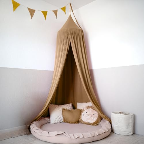 Lilimaus Baldakin barnrum med guldapplikation i 12 färger, 100 % bomullsmuslin, flickor och pojkar – babysänghimmel som babyrumsdekoration – gardin för barnsäng