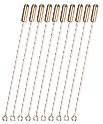 M METERXITY 10-Pack Brooch Stick Pins, 2.8 Inch Copper Long Needle Eye Pin with Stopper Ends for DIY Clothing/Accessories/Suit Tie/hat/Scarf/Jewelry, Straight Flat Head Pins [Rose Gold]