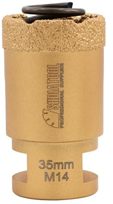 SHDIATOOL Diamond Core Drill Bit, 35MM M14 Threaded Bit with Spring Angle Grinder Tool Bit for Ceramic Tile, Granite, Marble Drilling Vacuum Brazed Diamond Core Drill Bit Cutter