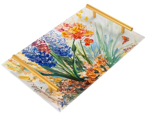 Hyazinthen, Orchidee, Schmetterlinge, Bienen, Kosmetiktablett, rechteckig, Badezimmer-Tablett, Kaffee-Bar, Organizer für Badezimmer