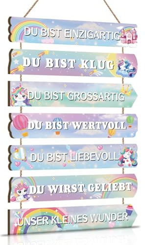 TOARTi Einhorn Wanddeko für Kindzimmer Mädchen Schild Einhorn Wandkunst Regenbogen Deko mit Spruch Inspirierende Zitate Wandbild Tiere Wandschild für Babyzimmer Schlafzimmer Geschenk