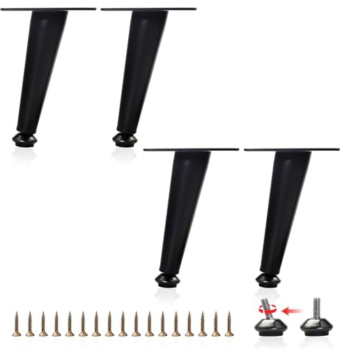Hippodance 4 Stück Möbelfüße 15 cm – Aluminiumlegierung Möbelbeine, Schrankfüße, Tischbeine, Sofabeine, Stuhlbeine, Schwarz, mit Schrauben zur einfachen Montage