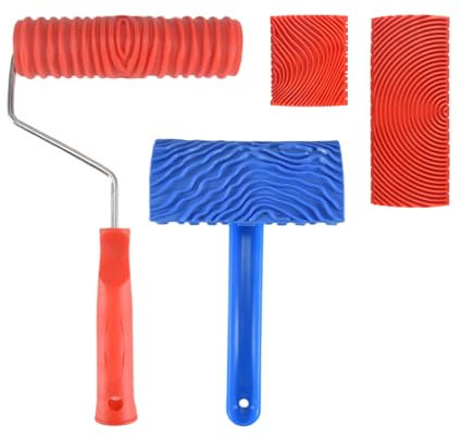 Lonrtesw Strumenti per Venature del Legno, 4 Pezzi di Strumenti per Pittura un Rullo per Venature del Legno Motivo un Trama con Manici Strumento per Texture, per Pareti