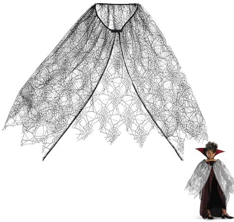 Halloween Spinnenkostüm für Kinder,Jungen Schwarzer Spinnennetz Tüll Verkleidung Kostüm,Hexe Spinne Umhang Kostuem,Spider Poncho Spinnenumhang Costume,für Karneval Kinderkostüm Spinnen Cape (88CM)