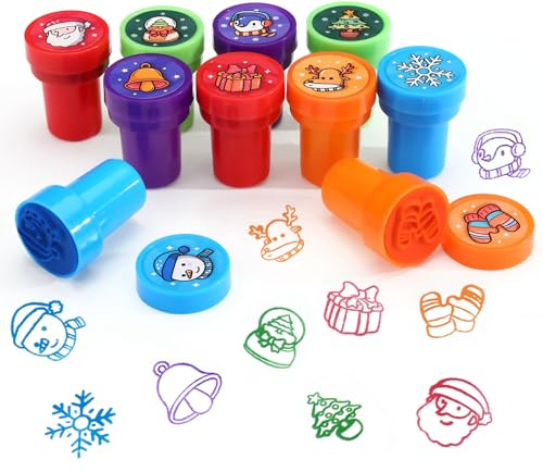 Kesote Stempel Kinder 10 Stempel Weihnachten Stempelset Mitgebsel Party Deko Geschenk Set für Adventskalender Füllung