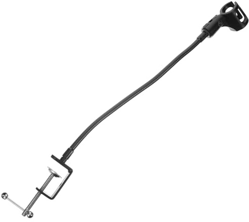 Verstellbarer Mikrofonständer für Schreibtisch mit Schwanenhals | Metall, Schwarz, 360-grad Winkel, Square Clamp, Flexible Leitung und Stabile Basis
