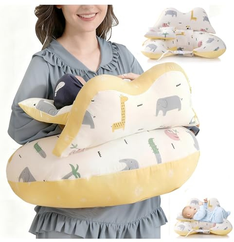 Nastopee Cojín de Lactancia con Borde de Seguridad – cojin Lactancia ergonómico de Lactancia y Lactancia con Correa Ajustable y Funda de algodón extraíble, Animal y Bosque