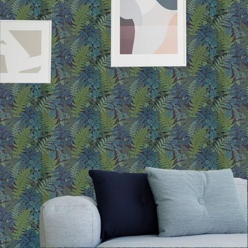 Qenlup Green Leaf Wallpaper Self Adhesive 44.2×600cm Peel and Stick Floral Foliage Wall Covering Botanical Vinyl Wrap Vintage Contact Paper for Wall Furniture Renovation, Green