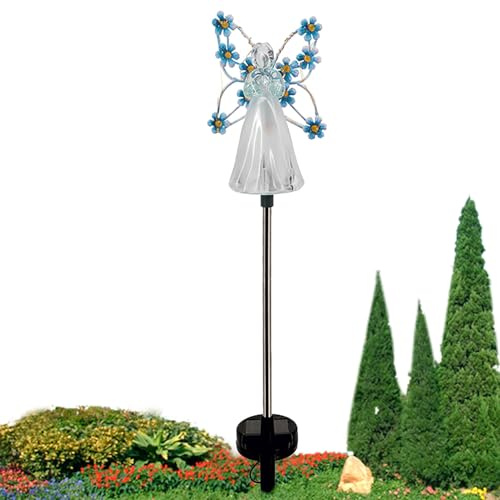 Ange Solaire Lumières Jardin Extérieur - Ange Solaire de Jardin avec 7 LED solaires et décor d'ailes de Fleurs - Lumières solaires extérieures de Jardin de fées, décorations de Tombe pour Le