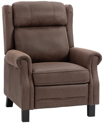 HOMCOM Sillón Relax Reclinable Manual, Sillón Relax de Cuero Sintético con Apertura Push, Reposapiés, Respaldo Alto, Acolchado Grueso, Butaca Reclinable hasta 135º para Salón, Dormitorio, Marrón