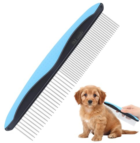 Metal Dog Comb, Stainless Steel Teeth Cat Comb, Dog Combs for Grooming, Cat Brush Pet Hair Combs for Removing Knots Mats Tangles Home Grooming Tool