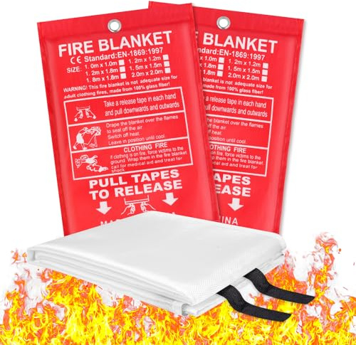 Flintronic Brandfilt för hem och kök, 2 stycken (1,5 m x 1,5 m) | Brandskyddsfilt, glasfiberfilt, brandskydd och värmeisolering, för kök öppen spis hem camping