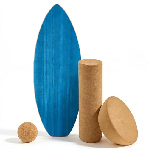 Surf Balance Board, Balance Board Holz mit Rolle, Halbkugel und Balance Ball, Indoor Surfboard und Gleichgewichtsboard für Kinder und Erwachsene