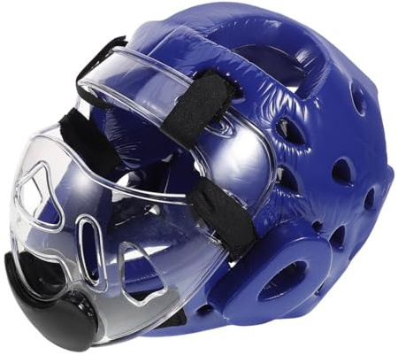 VICASKY Casque de Combat pour Garçon et Filles Taekwondo et Karaté, Protection Intégrale en Mousse Haute Densité, Taille S Bleu, Équipement Réglable pour Entraînement et Compétition