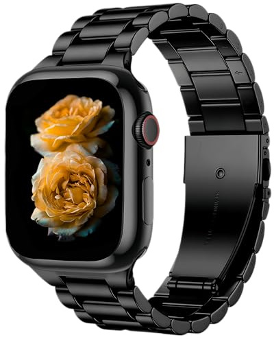 Rostfritt Stålarmband Compatible with Apple Watch Ultra 3/2/1 SE Series 11/10/9/8/7/6/5/4/3/2/1, Dubbelt Viklås för 38/40/41/42/44/45/46/49mm - Svart