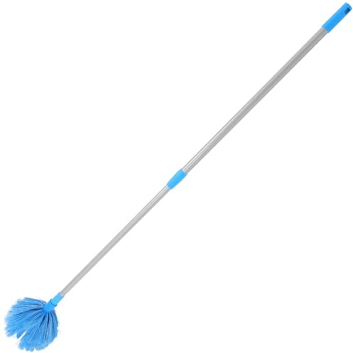 HAKIDZEL Plumero Extensible para Limpieza de Techos y Telarañas, 1.4 M, Mango Largo Ligero, Plumero Reutilizable Azul Claro para Ventiladores de Techo y Polvo en Interiores y Exteriores