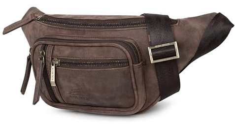 Fa.Volmer ® Bauchtasche/Gürteltasche/Hüfttasche in Echt-Leder für Damen und Herren – Verstellbarer Gurt bis 140 cm | 2404 (Hunter-Brown)