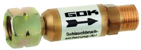 GOK Schlauchbruchsicherung für Gas-Schlauchleitungen, 30 mbar, Sicherheitsarmatur mit Pfeil für Durchflussrichtung, links Überwurfmutter (Innen), rechts Außengewinde, für Camping/Caravan/Boot