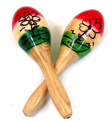 Leos Imports Handmade Mexican Maracas - 3 Color Traditional Wood Pair for Cinco de Mayo, Weddings, and Fiestas and More