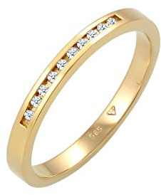 Elli DIAMONDS Ring Damen Edel Klassisch mit Diamant (0.10 ct.) in 585 Gelbgold