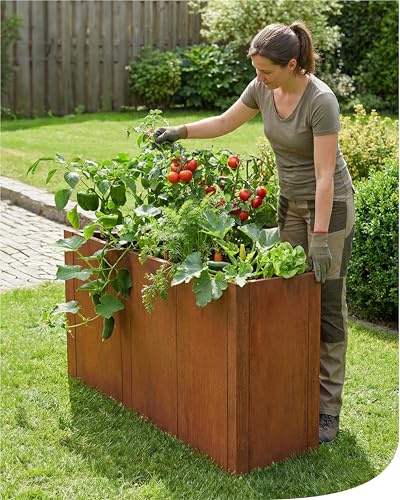 bellissa Hochbeet PANNELLO modularer Pflanzkübel Cortenstahl 116x44x80 cm | wetterfest & erweiterbar, mit Rostpatina, für Kräuter und Gemüse in Garten & Terrasse