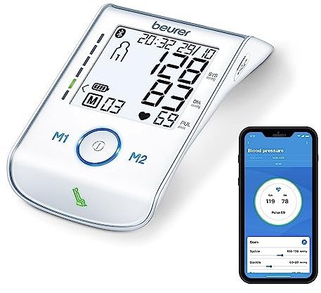 Beurer BM 85 Oberarm-Blutdruckmessgerät, mit patentiertem Ruheindikator, praktischer Li-Ion-Akku, mit App-Anbindung, beleuchtetes Display, Inflation Technologie