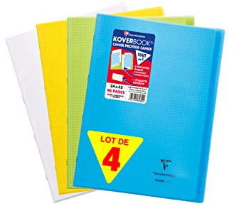 Clairefontaine 981640AMZC - Quaderno rilegato Koverbook, copertina in polipropilene, 96 pagine, 24 x 32 cm, 4 pezzi, colore: blu trasparente, giallo e verde