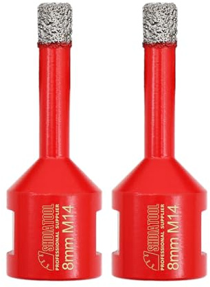 SHDIATOOL Punta per Trapano Diamantata 2 Pezzi 8mm per Gres Filettatura M14 | Tazza per Piastrelle Vacuum Brasato Foretto Diamantato per Porcellana Granito Ceramica Marmo Taglio a Secco per Flex
