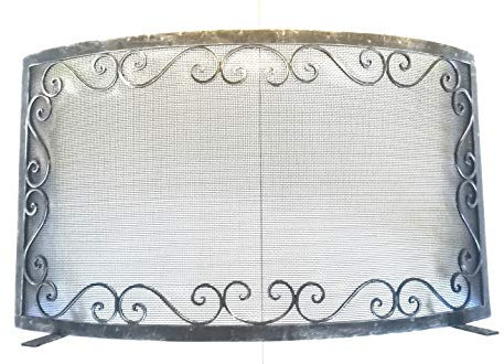 Lorenzferart Lille Kamin, Funkenschutz Schmiedeeisen, Art. 6361 Funkenschutz, Zubehör für Kaminschutz, schwarz getönt, silber, L70 H40